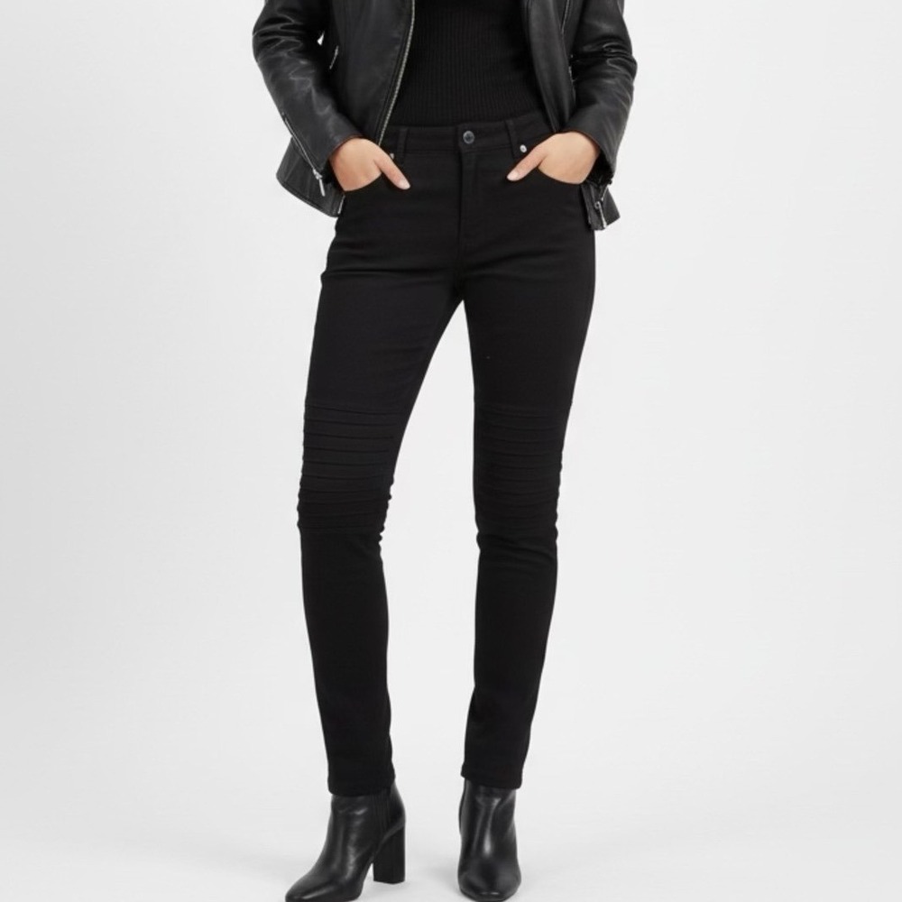 Zara Woman Black Moto Ribbed Knee‎ Leggings Coated Skinny Pants Small MEX 26